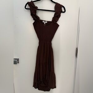 Heartloom Brown Ruffle Midi Dress